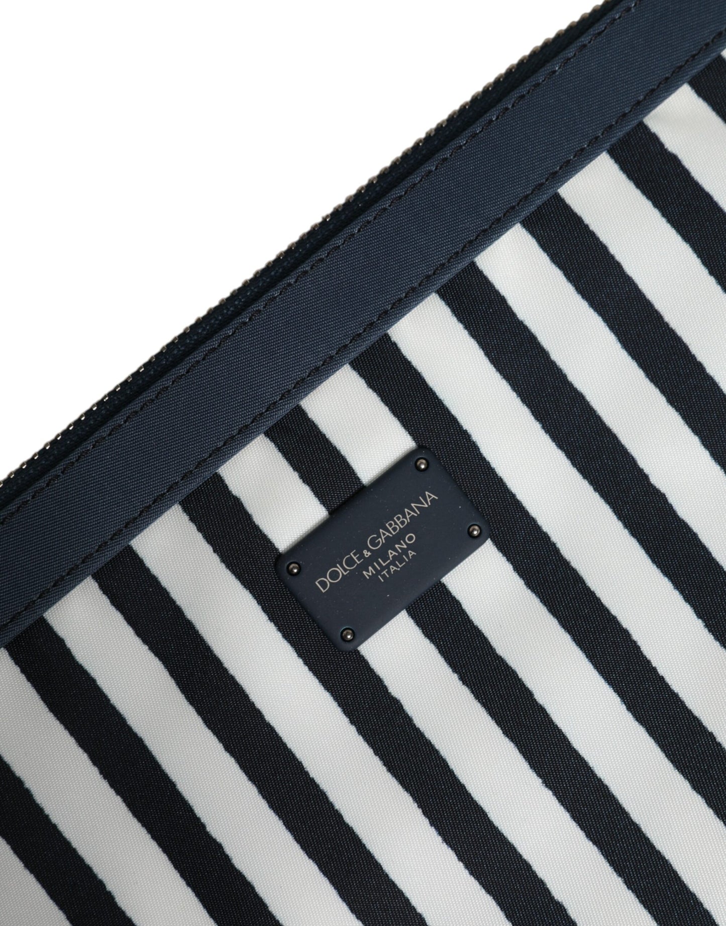 Dolce & Gabbana Black White Striped Logo Plaque Clutch Borse Pouch Bag