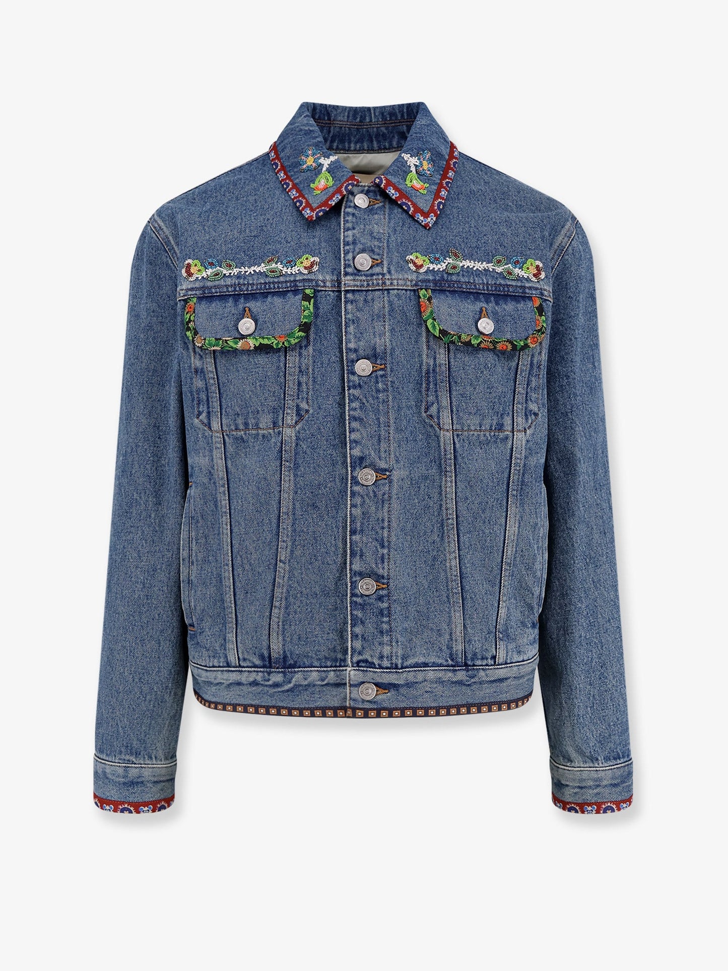 VALENTINO Denim jacket with multicolor embroidery