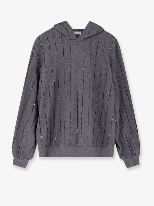 BRUNELLO CUCINELLI Dazzling chalk stripe embroidery cotton sweatshirt