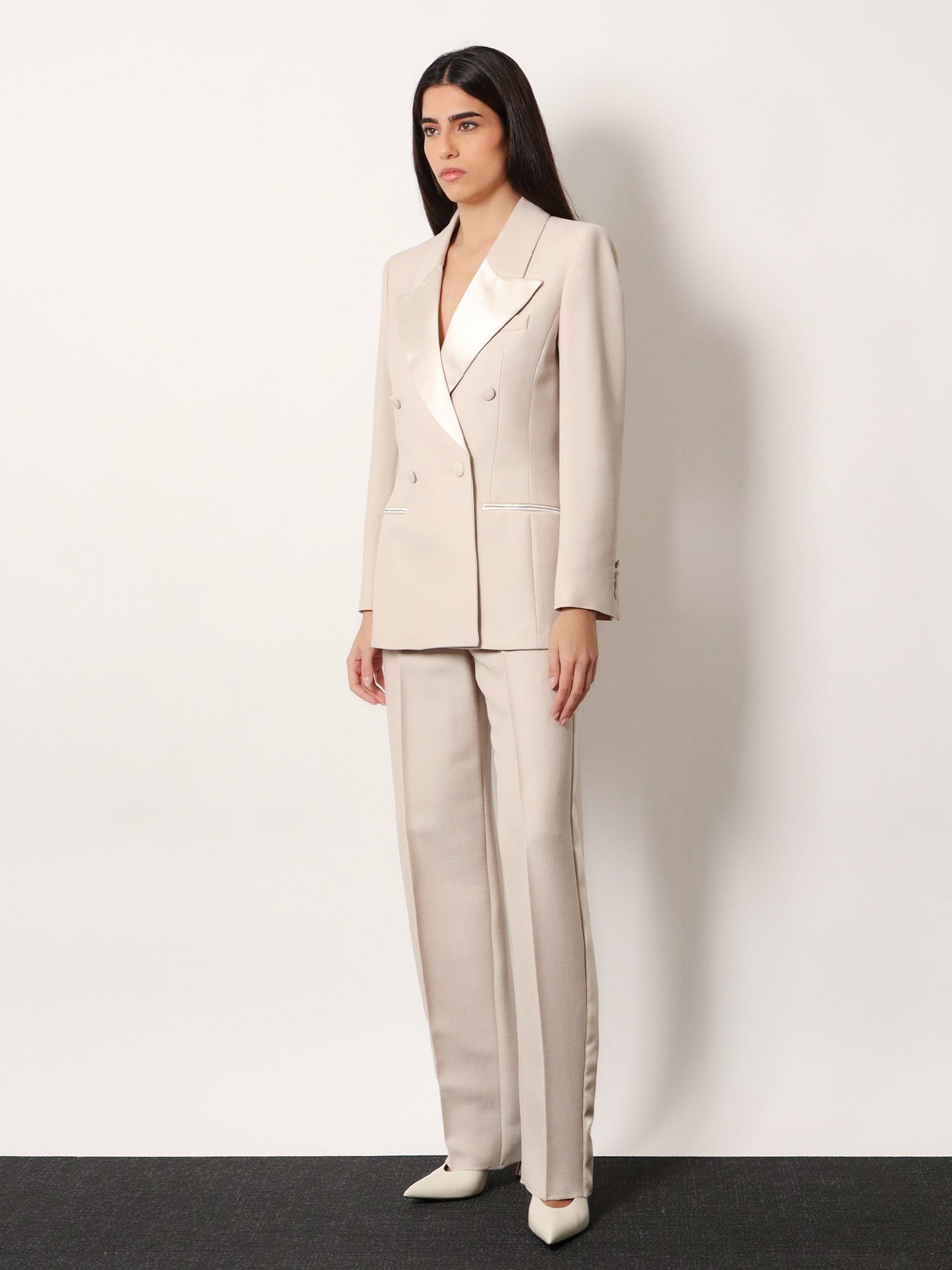 STELLA MAXWELL X MARELLA Double-breasted wool blend blazer with satin profiles