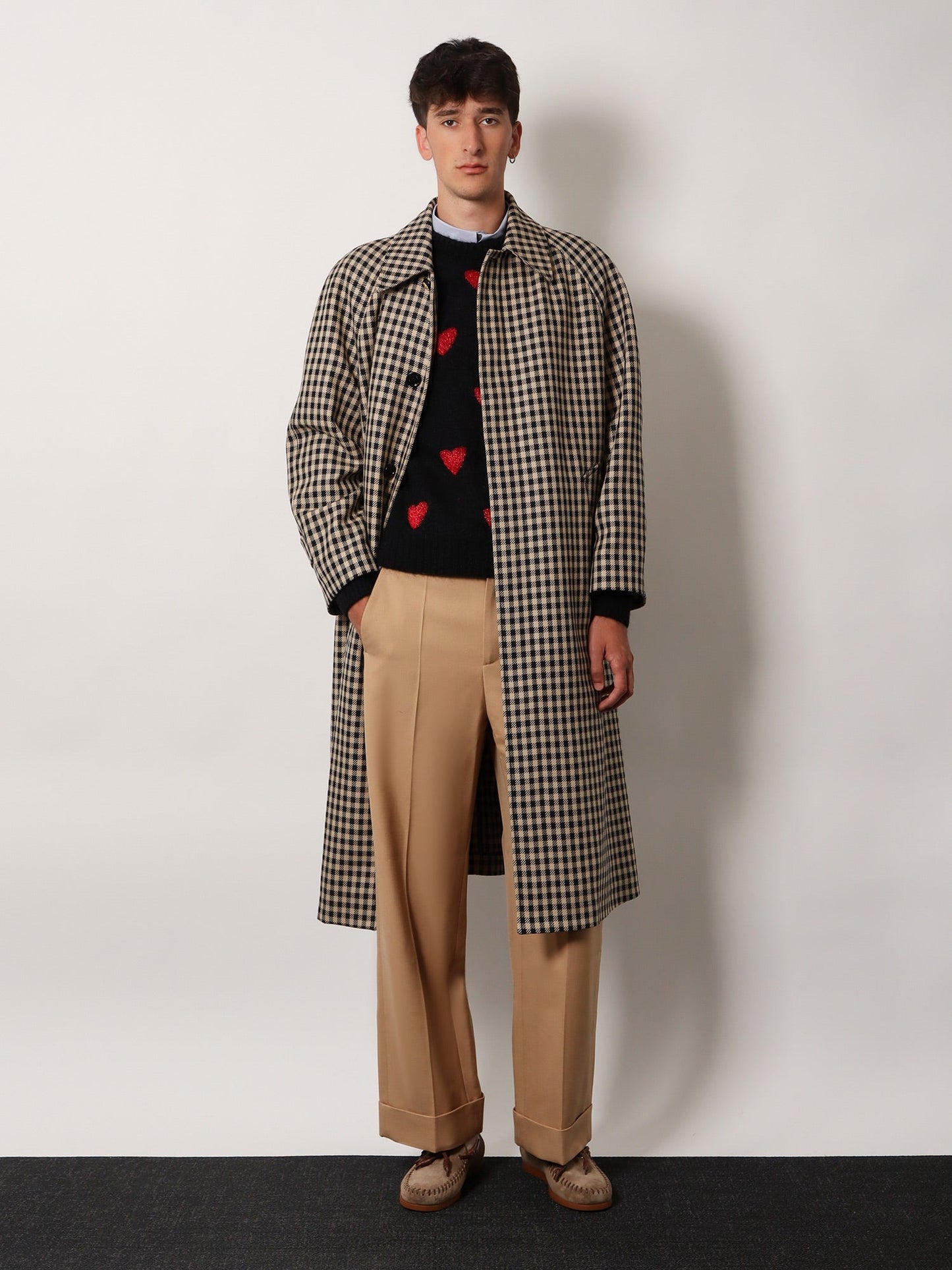 VALENTINO Wool and cotton coat with Vichy motif