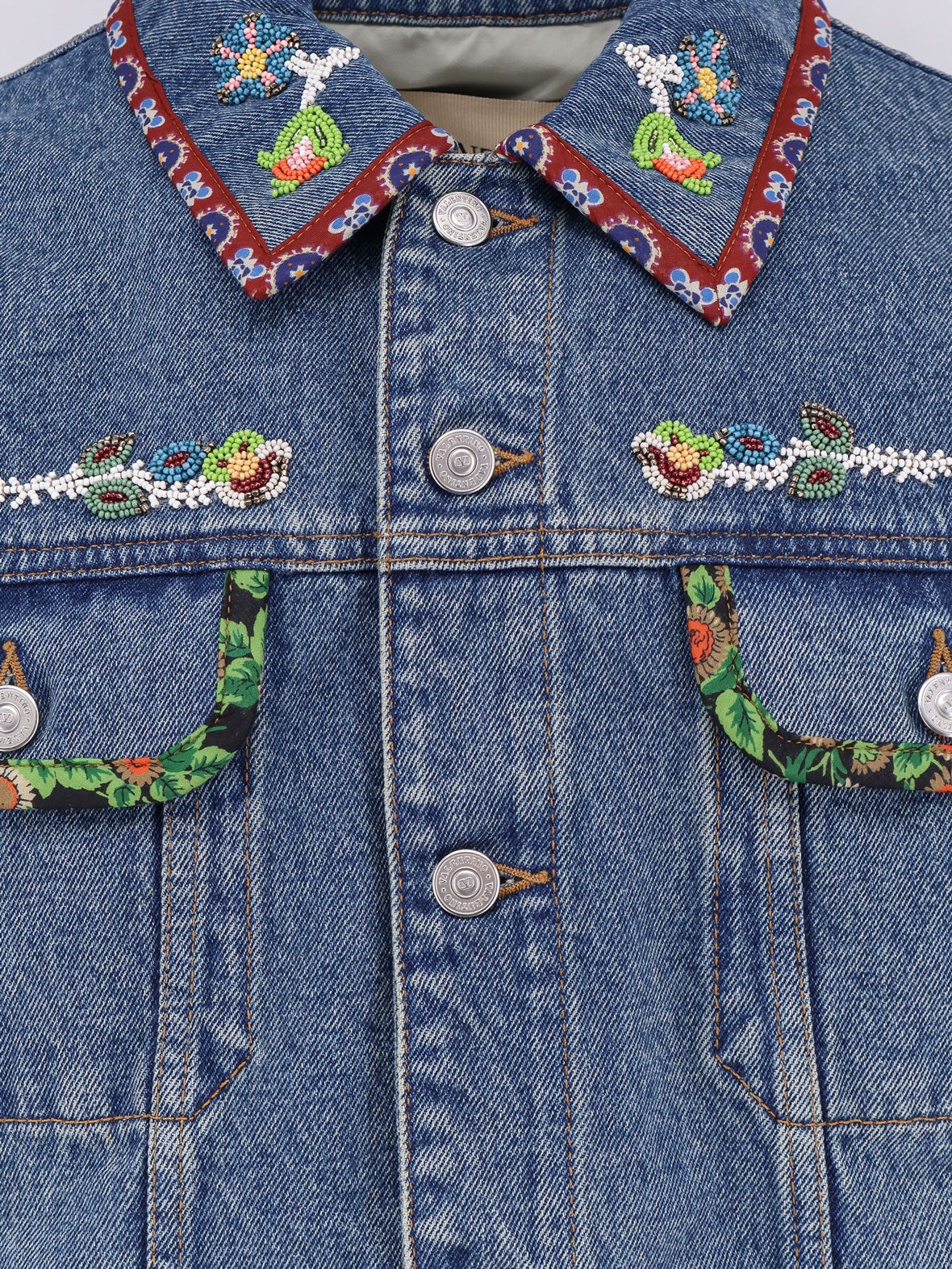VALENTINO Denim jacket with multicolor embroidery