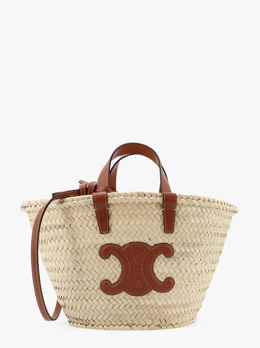 CELINE Classic Panier Teen raffia and leather handbag