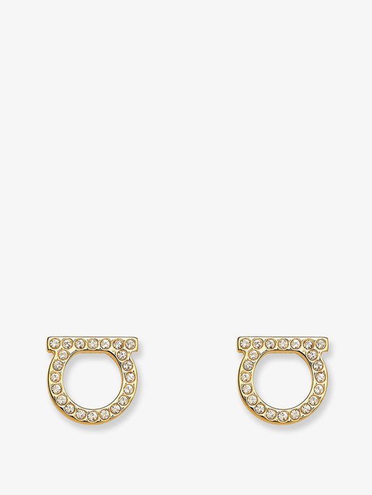 FERRAGAMO Gancini Crystals brass earrings