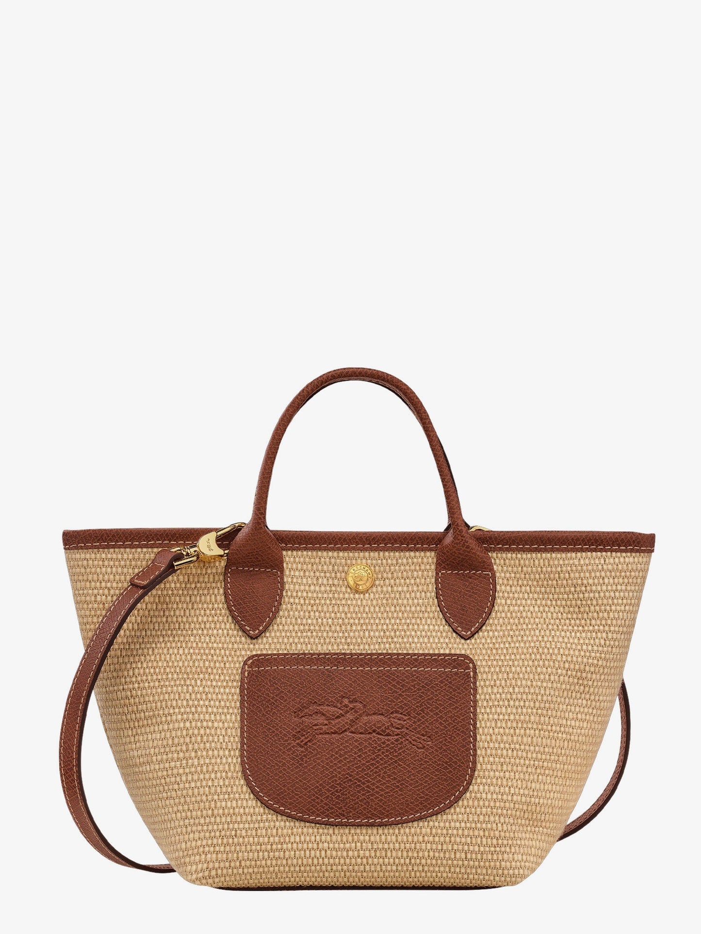 LONGCHAMP PARIS Le Panier Pliage XS rafia and leather crossbody bag