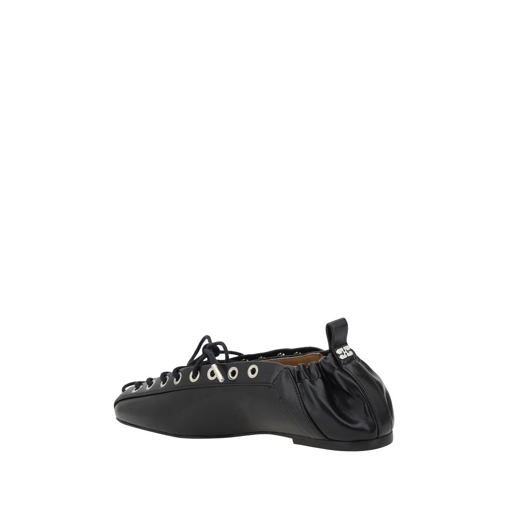 Ganni Black Polyester Ballet Flats