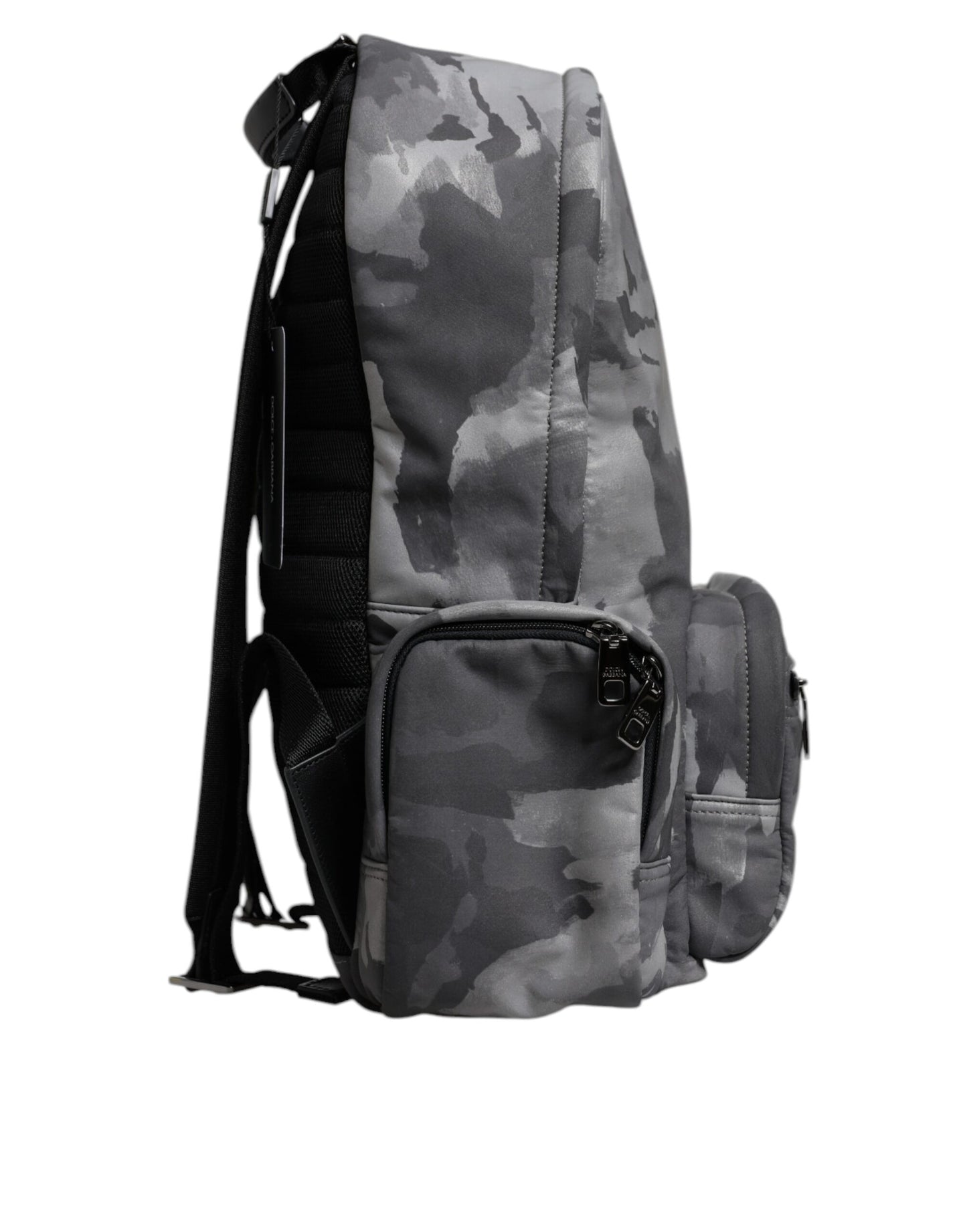 Dolce & Gabbana Gray Cotton Camouflage Logo Plaque Backpack Bag
