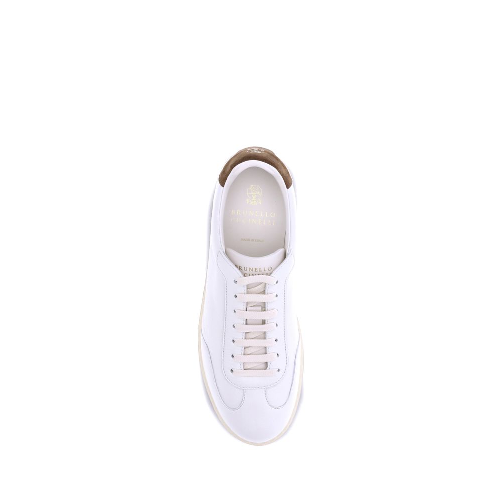 Brunello Cucinelli White Calf Leather Bos Taurus Low Top Sneakers
