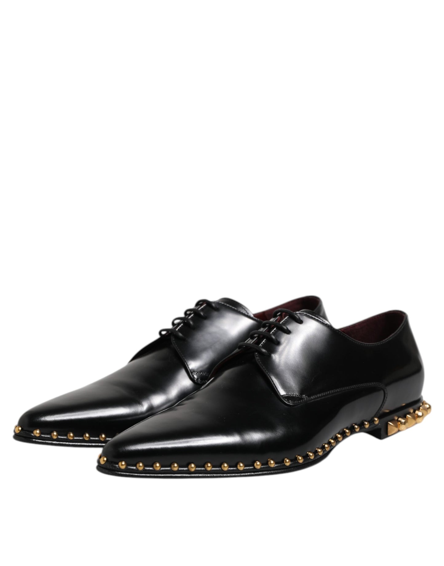 Dolce & Gabbana Black Leather Studded Derby Men Dress Shoes