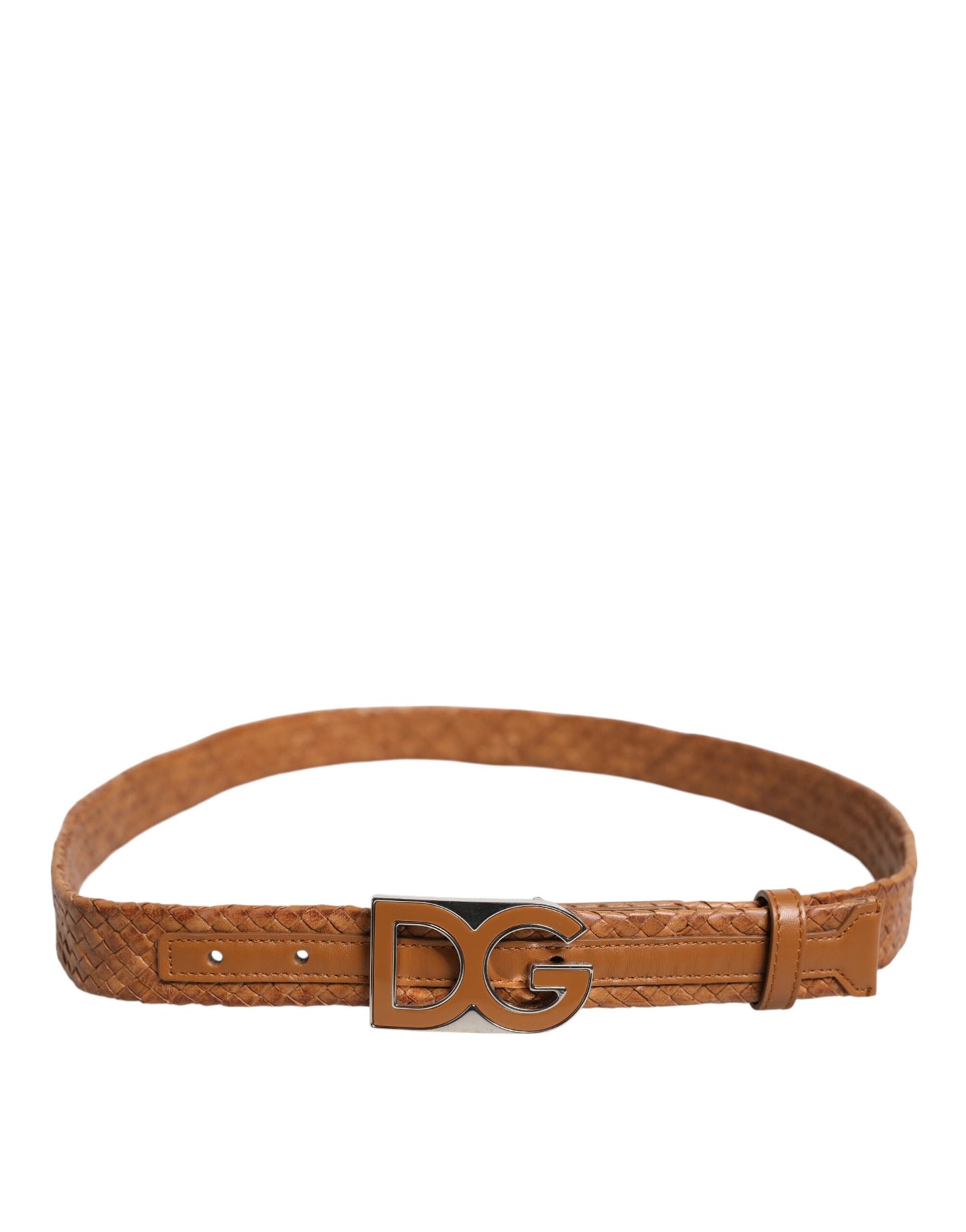Dolce & Gabbana Brown Braided Metal DG Logo Buckle Belt
