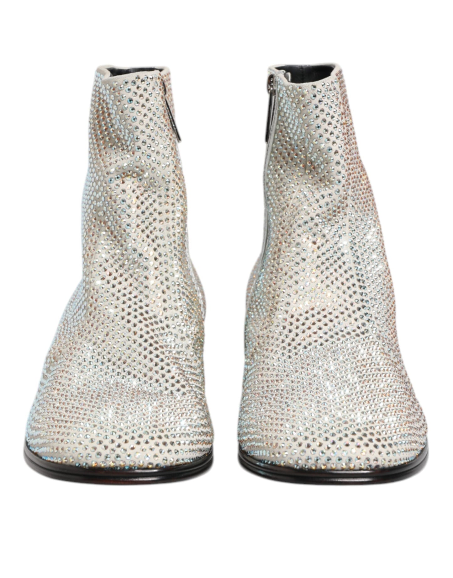 Dolce & Gabbana White Strass DG Logo Heels Ankle Boots Shoes