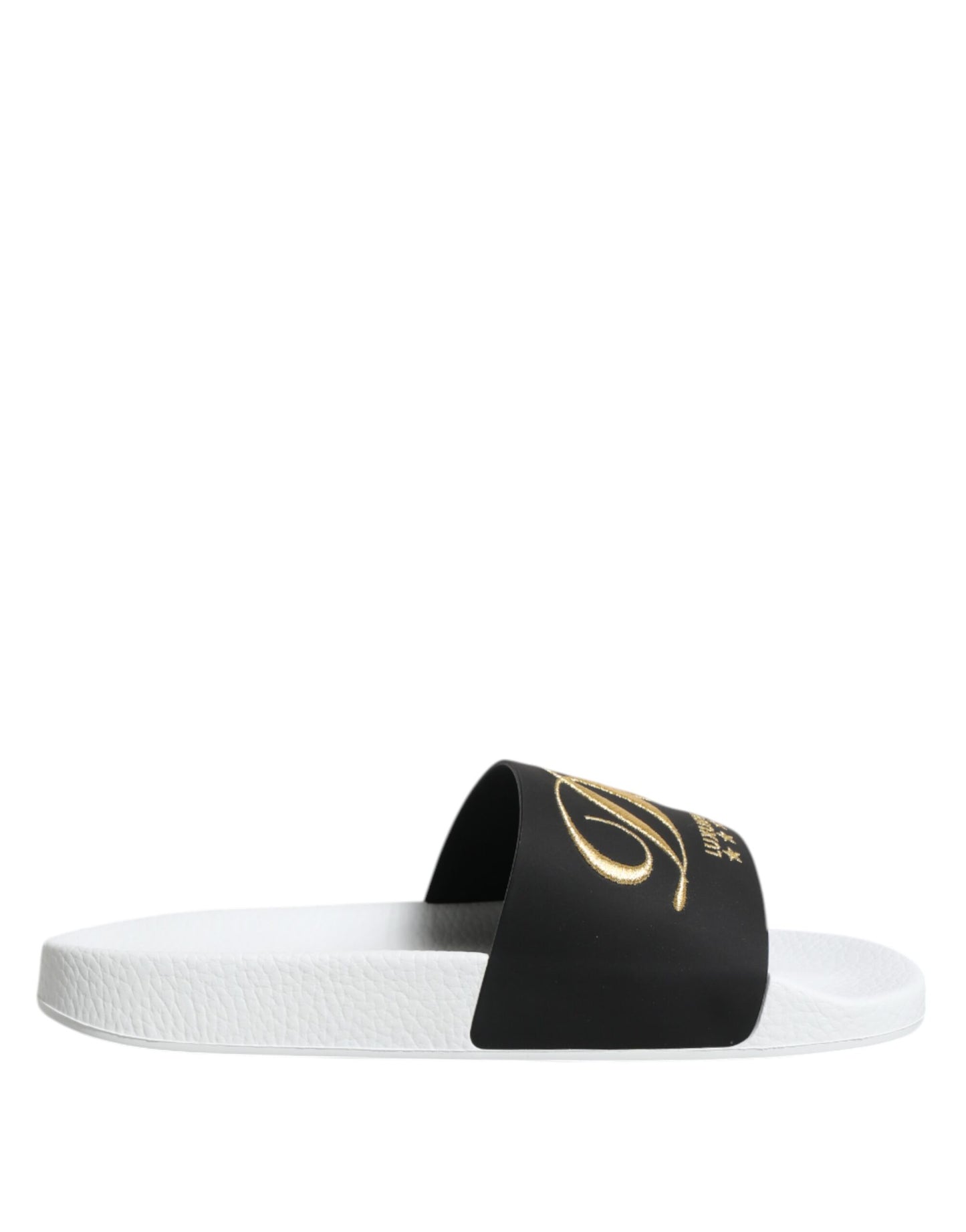 Dolce & Gabbana White Black Leather Sandals Beachwear Shoes