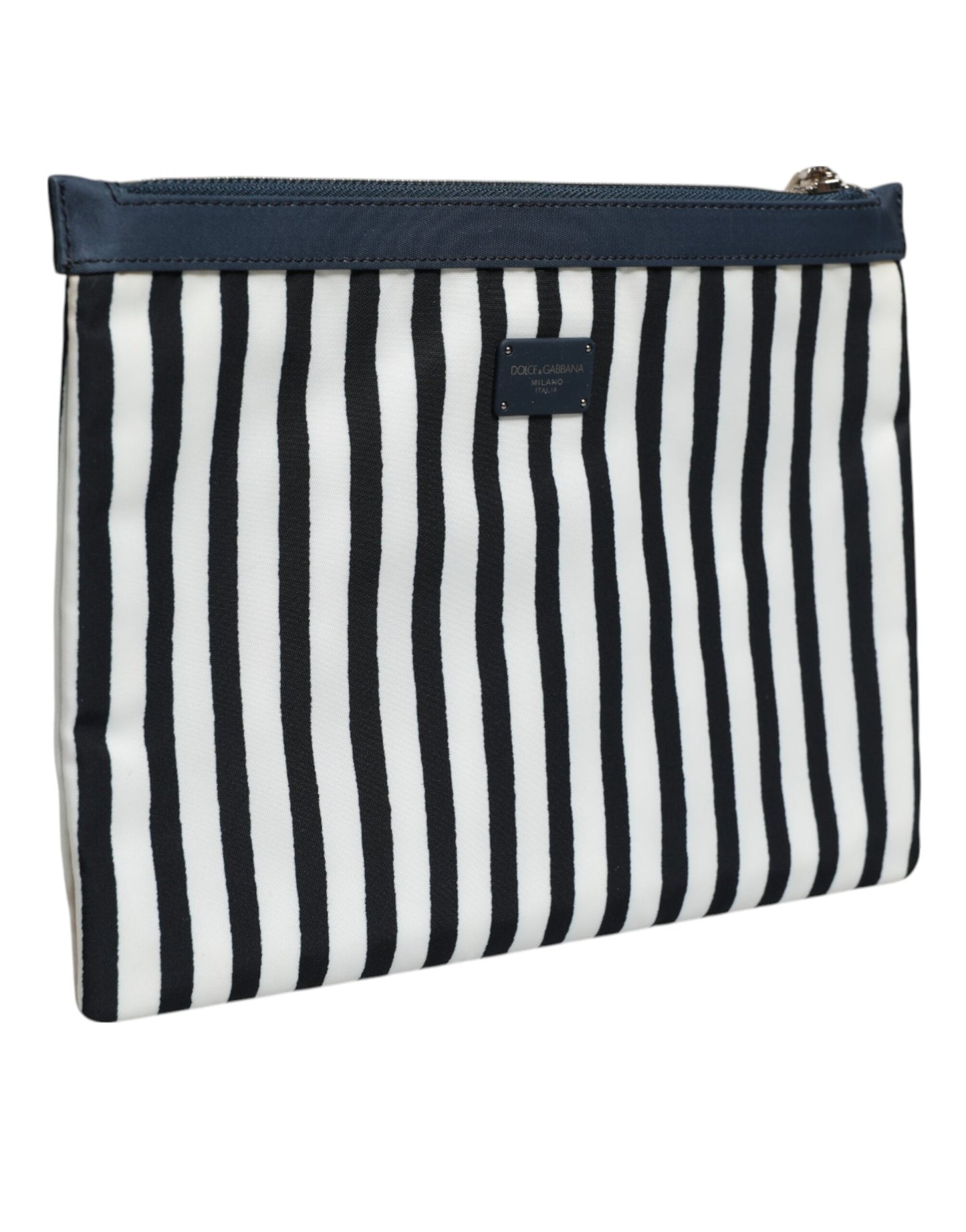 Dolce & Gabbana Black White Striped Logo Plaque Clutch Borse Pouch Bag