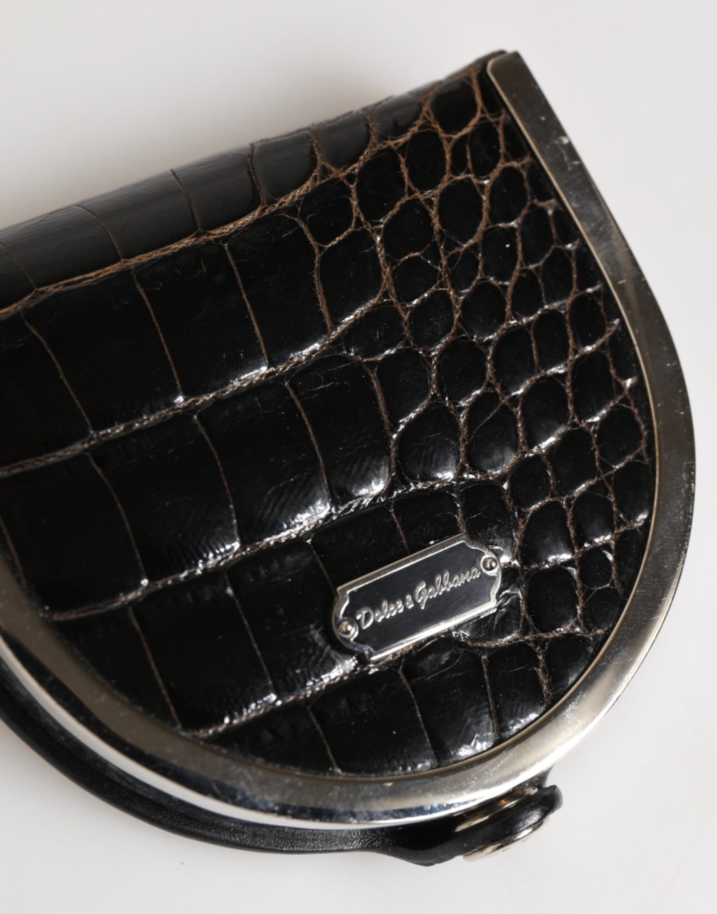 Dolce & Gabbana Black Polished Crocodile Leather Mens Coin Purse Wallet