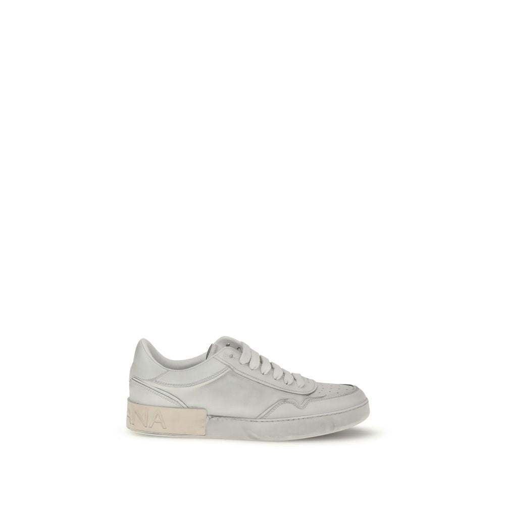 Dolce & Gabbana White Calf Leather Bos Taurus Low Top Sneakers