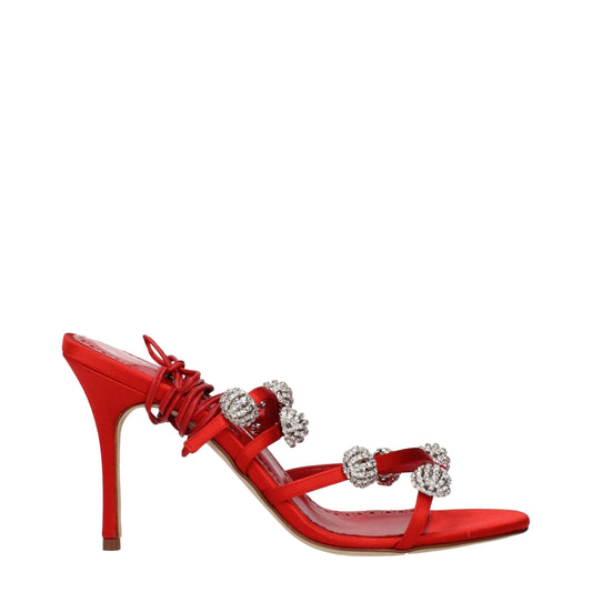 Manolo Blahnik Red Satin Stiletto Heel Sandals