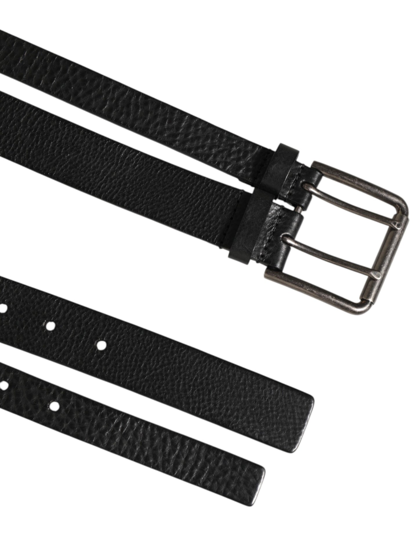 Dolce & Gabbana Black Double Strap Leather Silver Buckle Belt