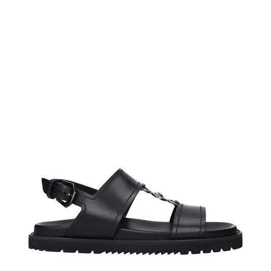 Versace Black Leather Flat Sandals