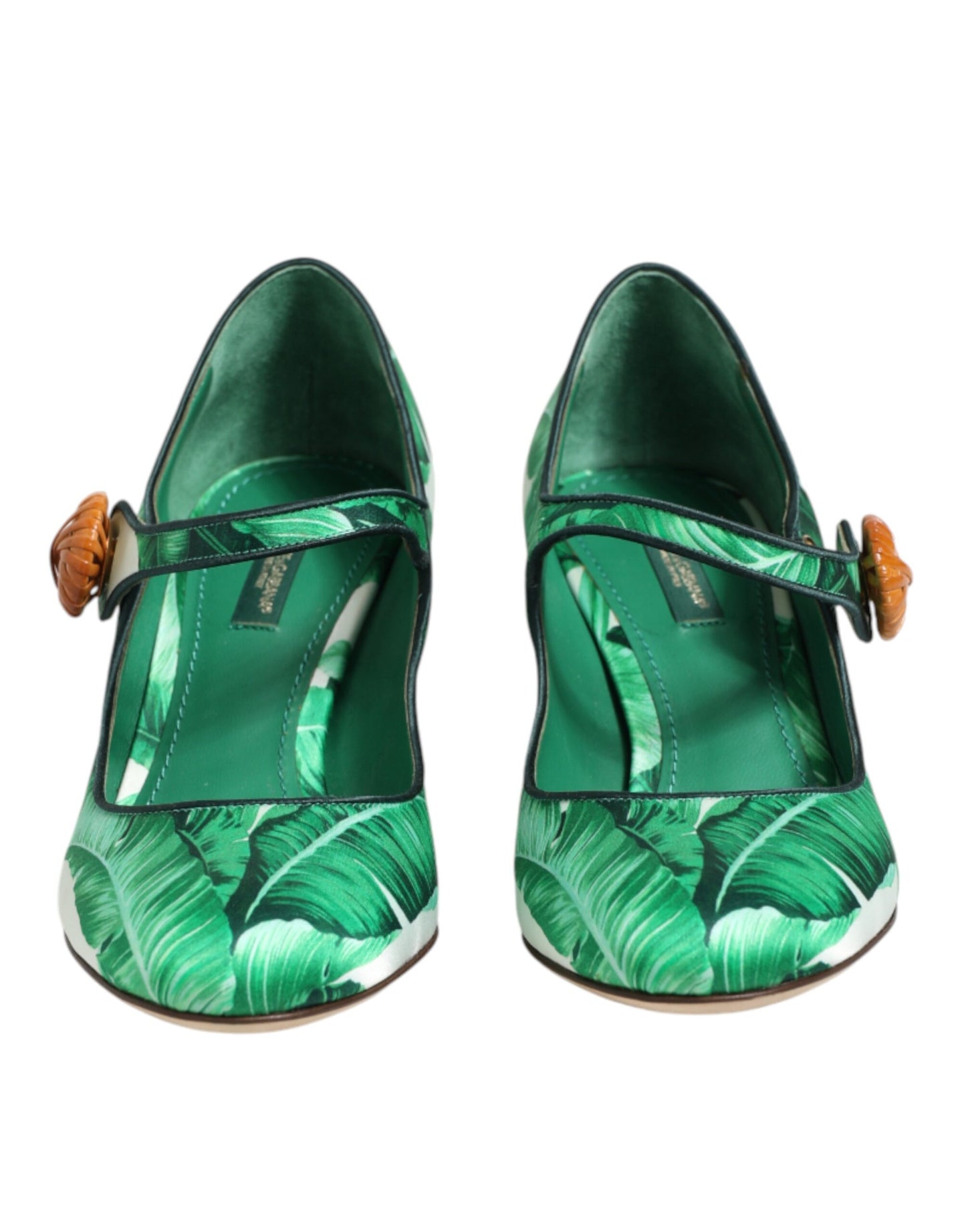 Dolce & Gabbana Green Silk MARY JANES Leaf Sandals Shoes