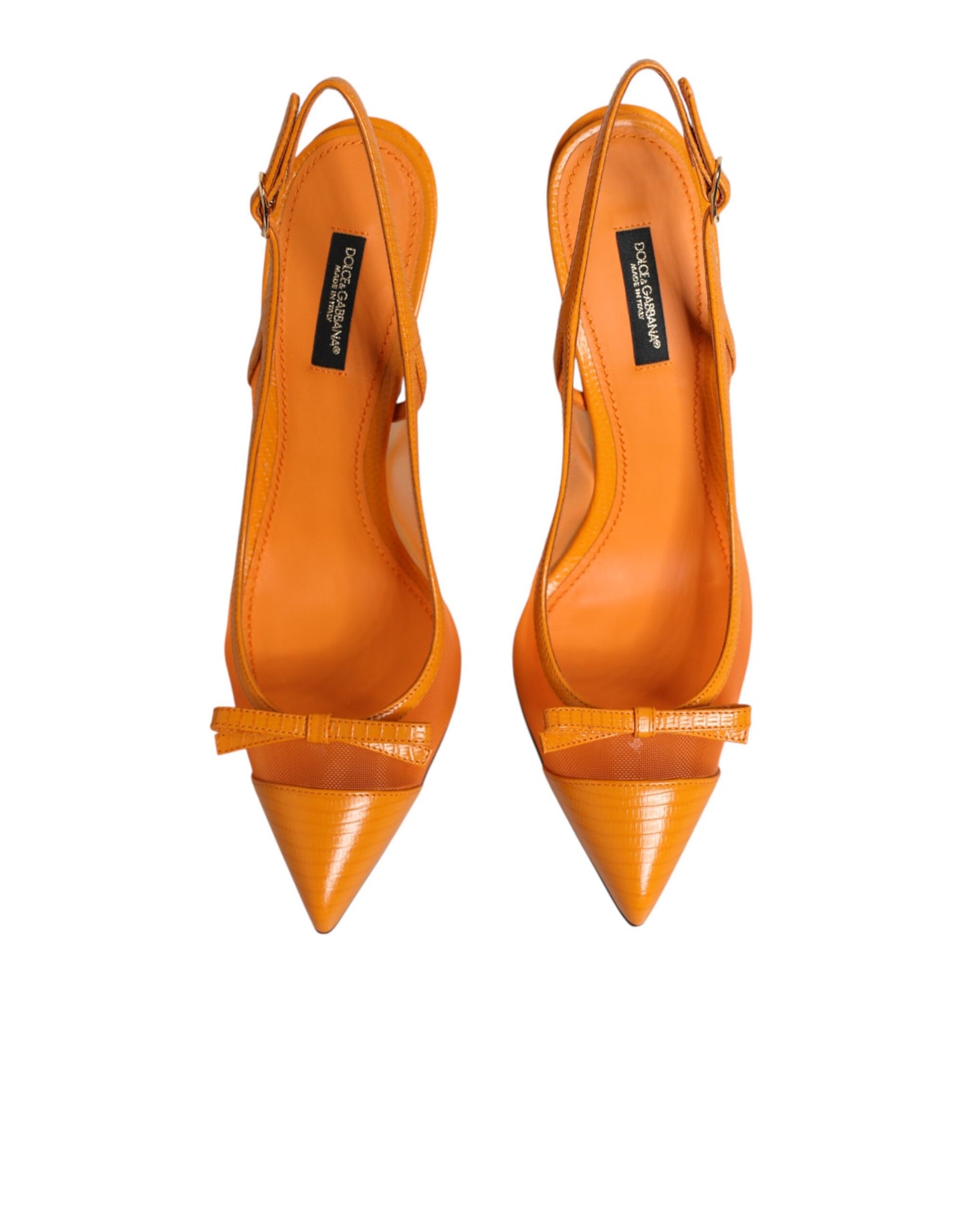 Dolce & Gabbana Orange Leather Mesh Heels Slingback  Shoes