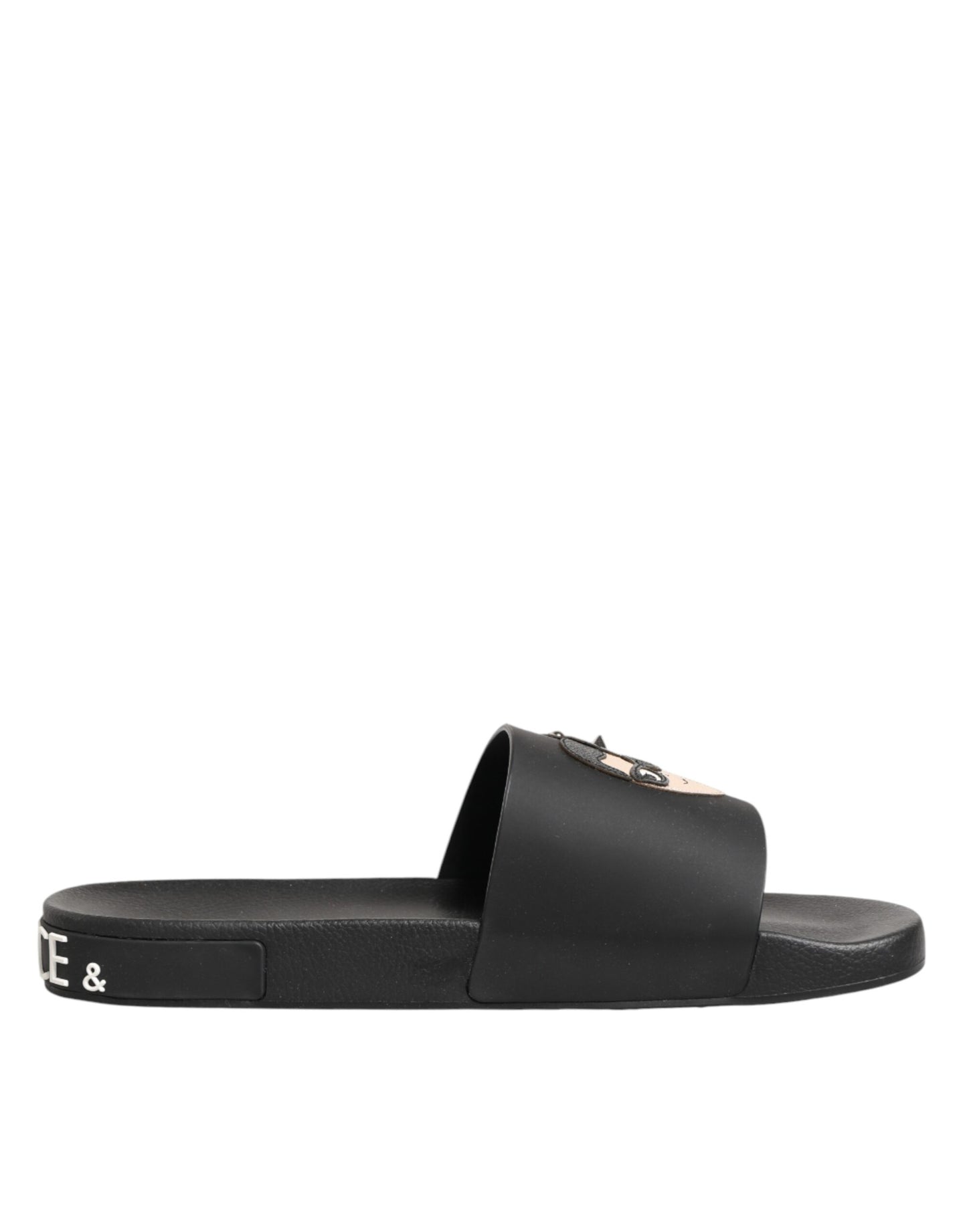Dolce & Gabbana Black Leather Slides Sandals Beachwear Shoes