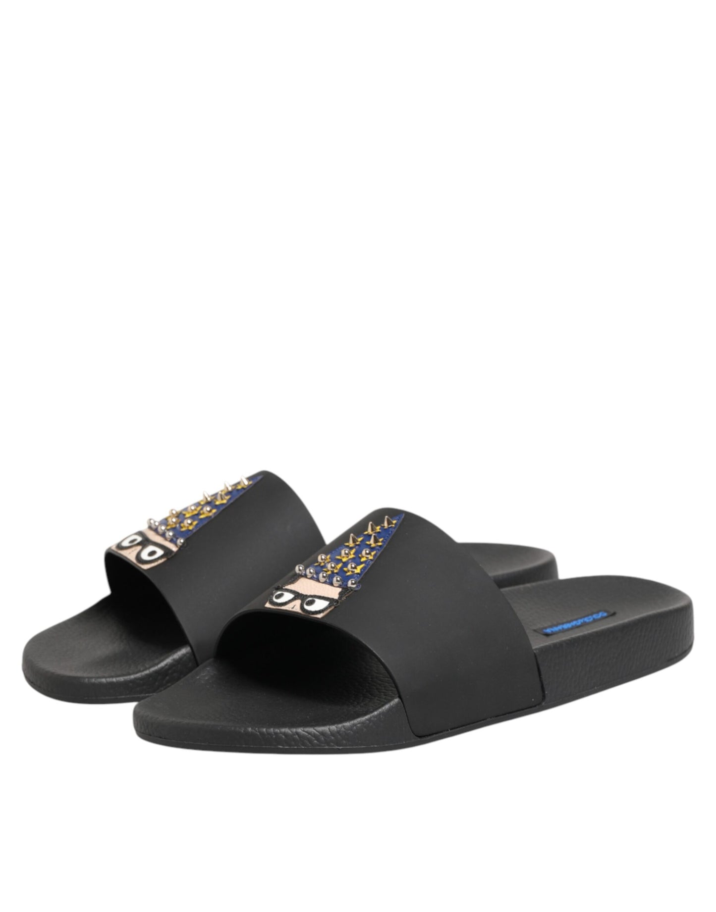 Dolce & Gabbana Black Leather Slides Sandals Beachwear Shoes