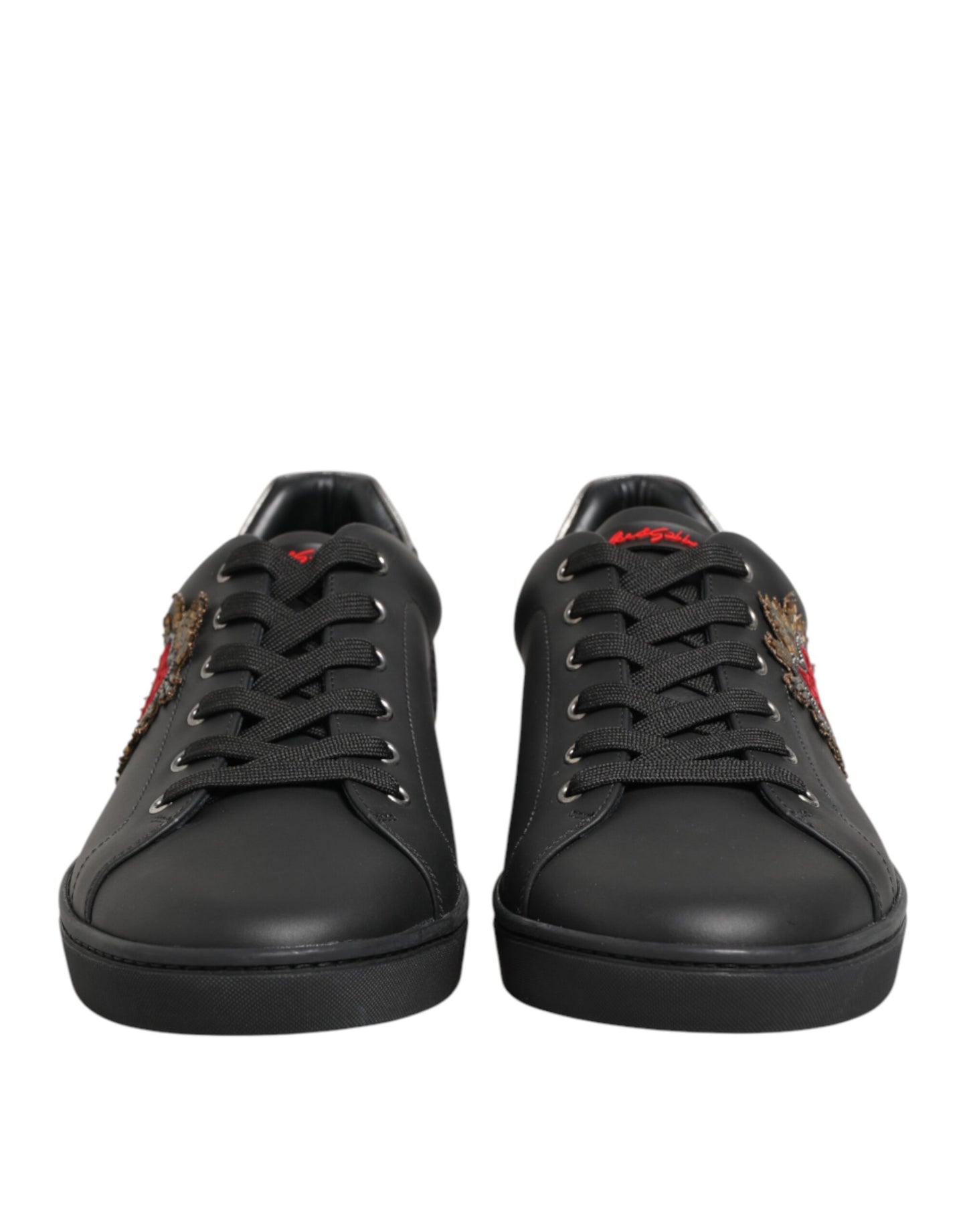 Dolce & Gabbana Black Leather Heart Embellished Sneakers Shoes